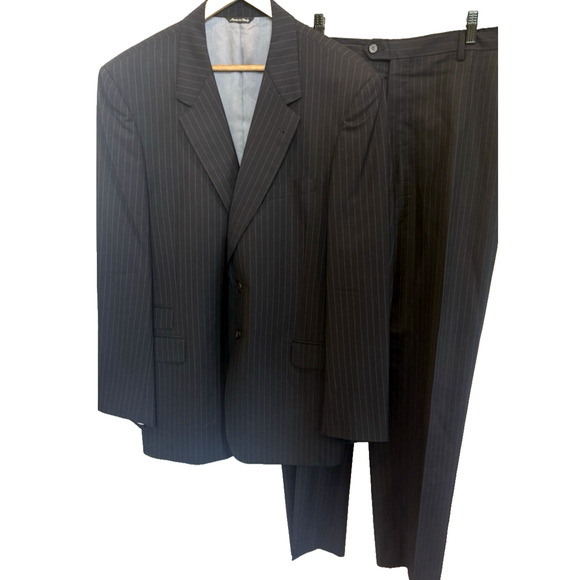Paul Smith Mens Mohair Wool Blazer Suit Jacket 46 L Navy Pinstripe Pants Italy - Picture 1 of 14